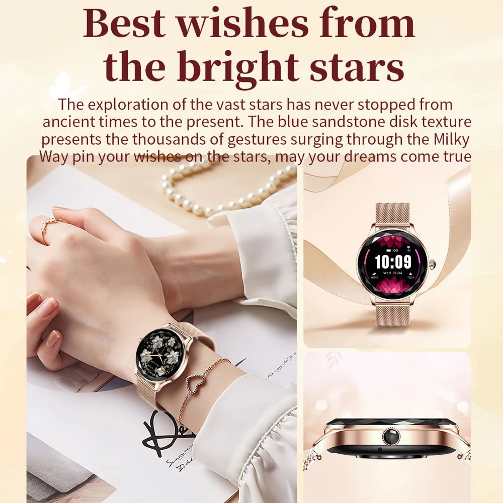 Hot Sale 1.27" Lady Fashion Waterproof Smartwatch Blue Tooth Call Heart Rate Health Smart Watch Sports Women Music Gift Calorie Oasis Select