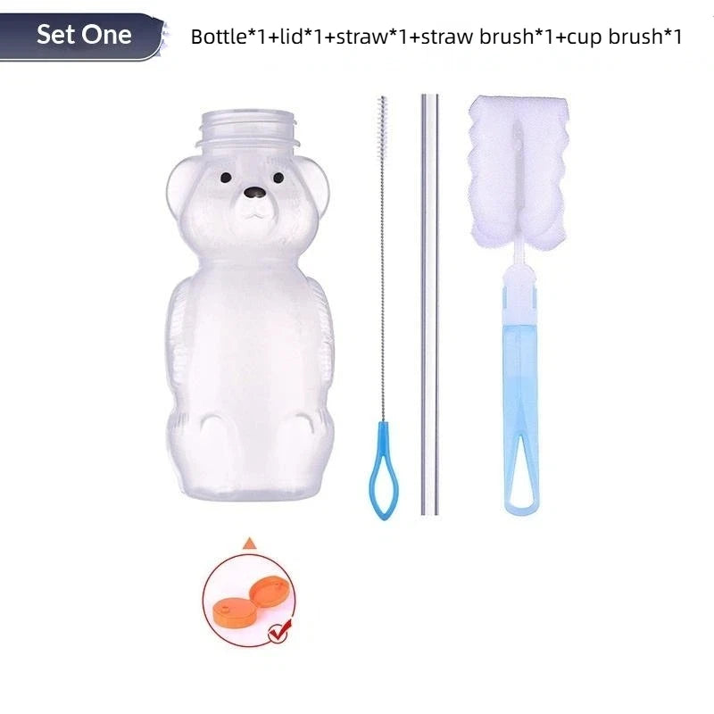 Cartoon Honey Bear Straw Cup with Flexible Straws Leak-Proof Squeezable Cup Cute Squeezable Leak Resistant Cup For Babies Oasis Select 4PCS