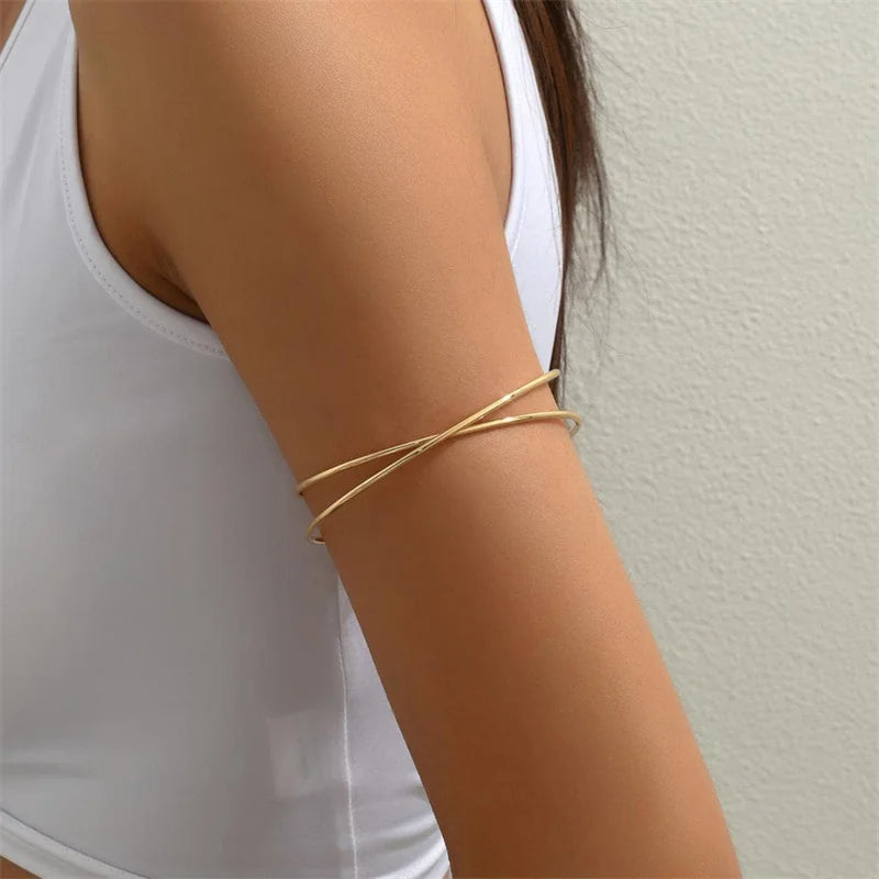 Multilayer Upper Arm Cuff Bracelet For Women, Minimalist Gold Plated Armband Statement Party Armlets Jewelry Oasis Select MR-03