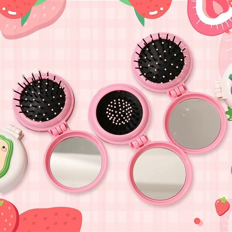 2-in-1 Macaron Heart Folding Makeup Mirror & Airbag Comb Folding Makeup Mirror Oasis Select