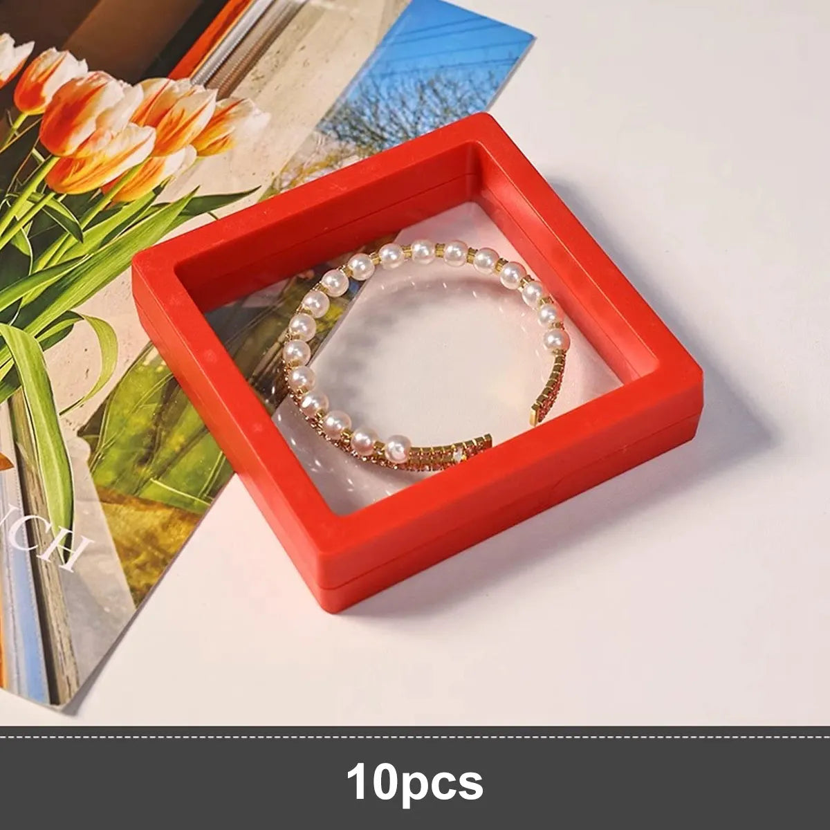 10pcs,Transparent floating display box, plastic film jewelry packaging box, jewelry, necklace, ring, and collectible storage box Oasis Select Red 10pcs 11x11cm