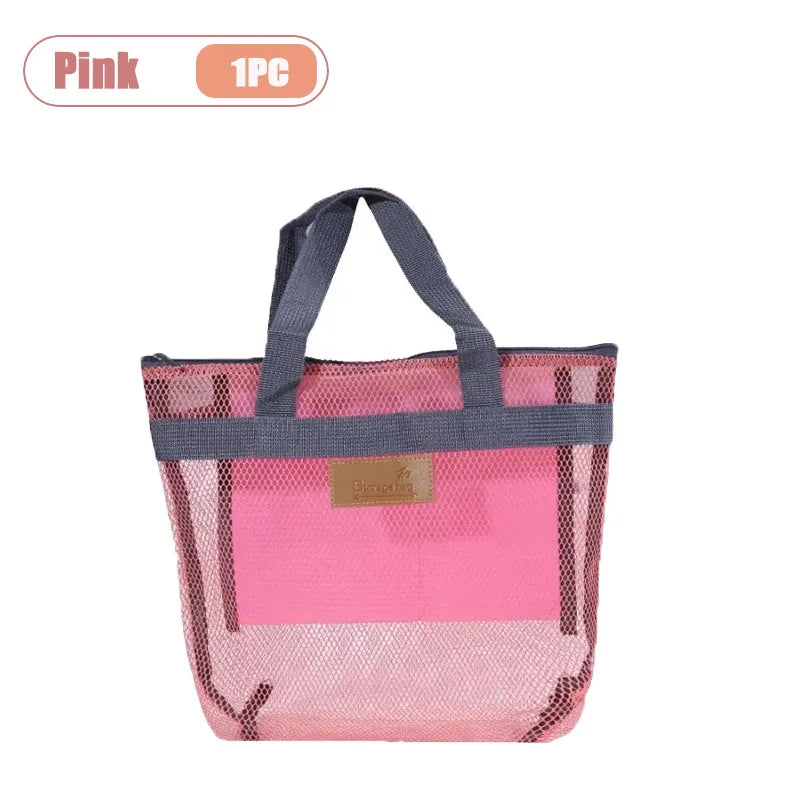 Travel Beach Bag Tote Bag with Mesh Pockets Outdoor Swimmer Toiletry Bag Organizer Packing Cube Carry on Bag for Vacation Oasis Select Pink-1PC