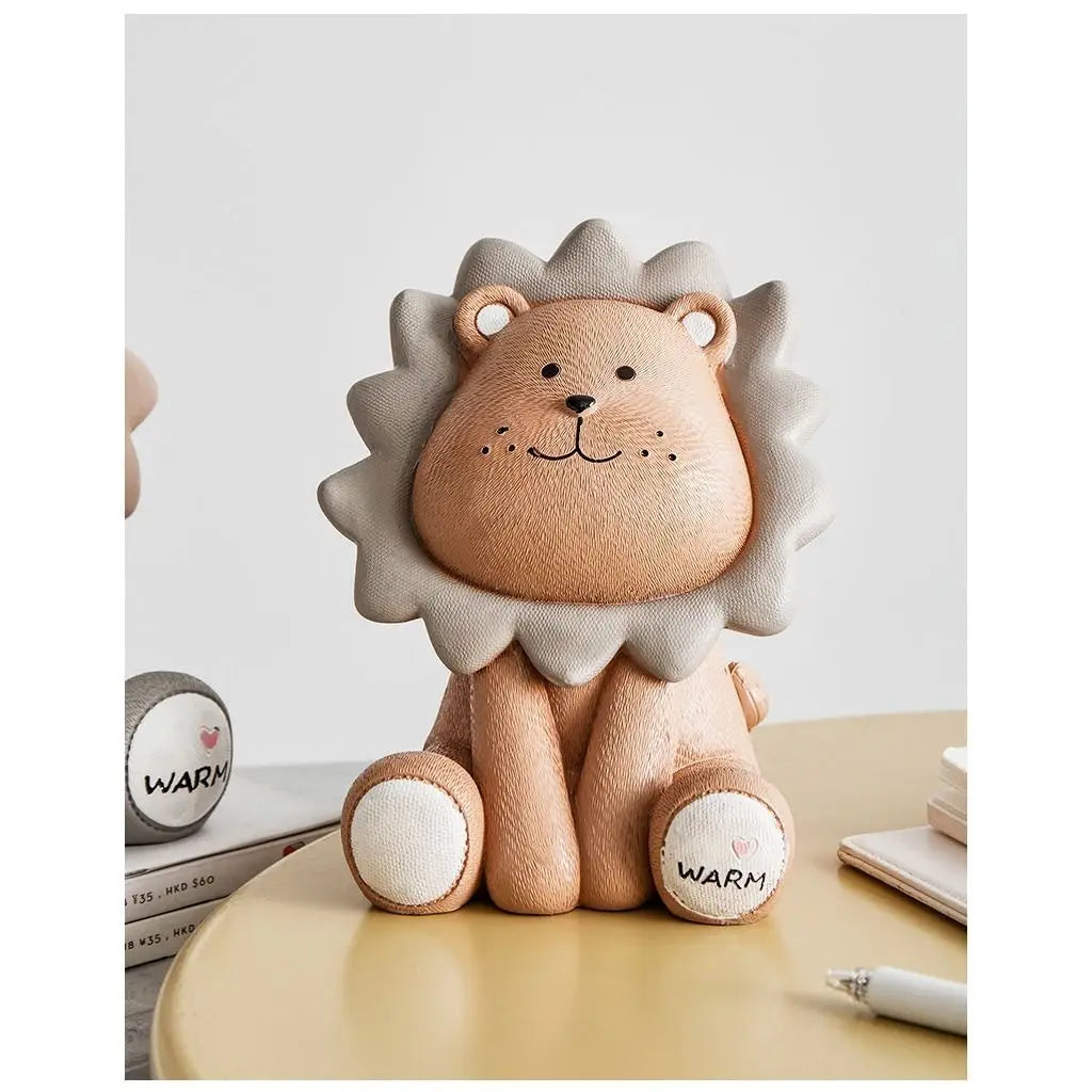 Lion Piggy Bank Cute Piggy Bank Living Room Decoration Cartoon Piggy Bank Anti-drop Oasis Select S brown