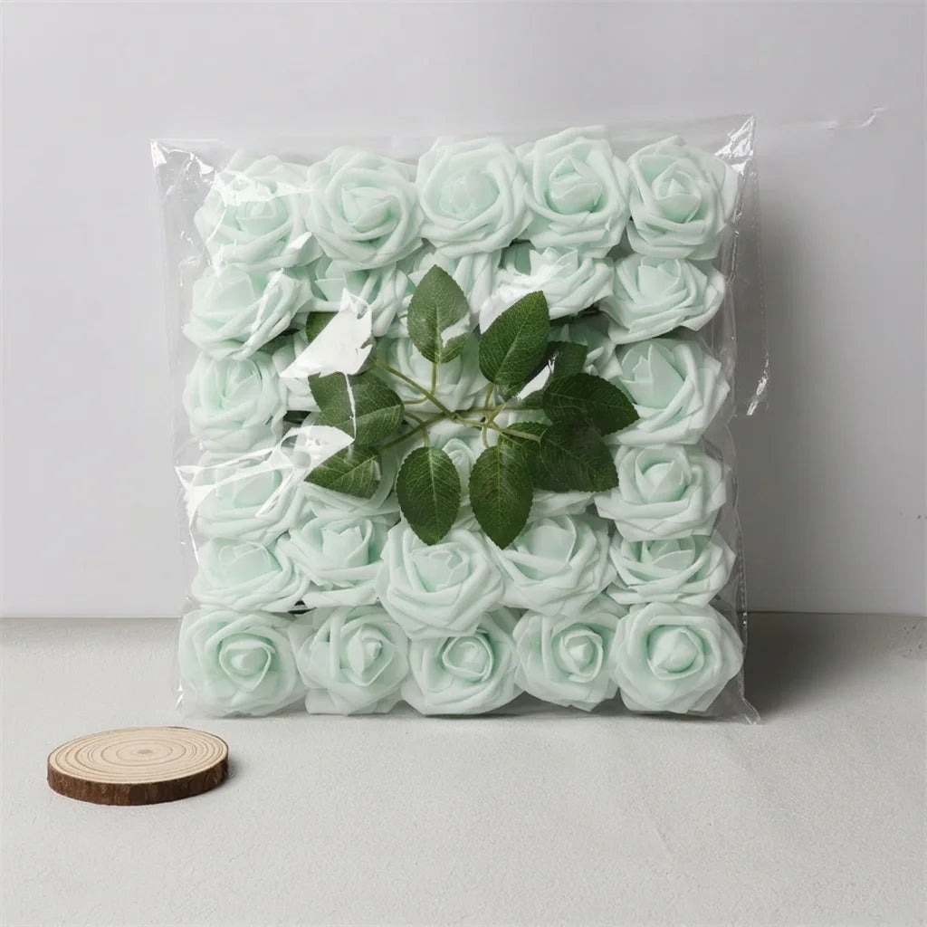 30 Pieces Artificial PE Foam Roses Fake Rose Flowers for DIY Bridal Bouquet Wedding Valentine's Day Party Decoration Oasis Select Light Green-30pcs