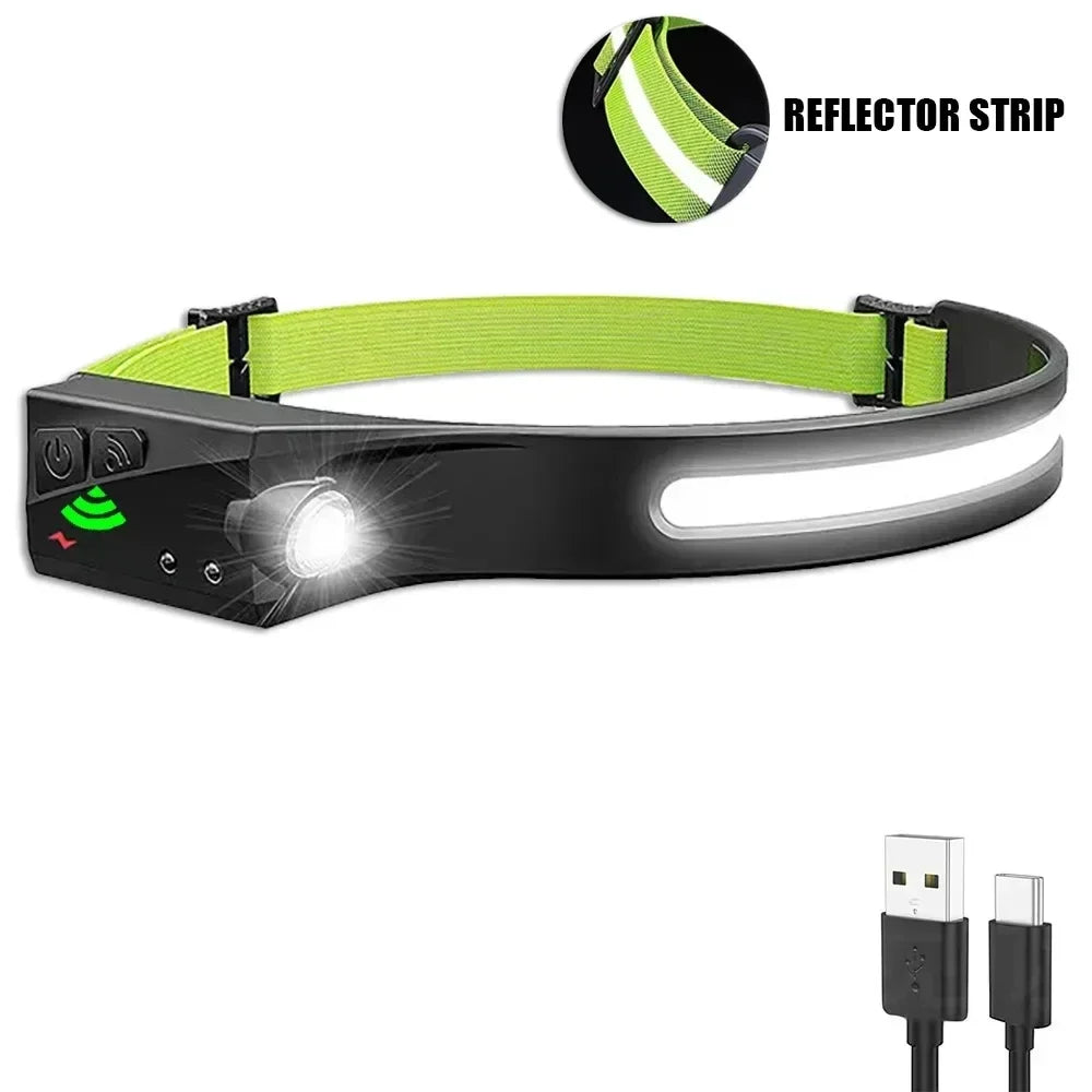 XPE+COB LED Sensor Headlamp USB Rechargeable Camping Search Light Headlight Led Head Torch Head Flashlight for Fishing Lantern Oasis Select Reflector strip 1pcs Built-in Battery