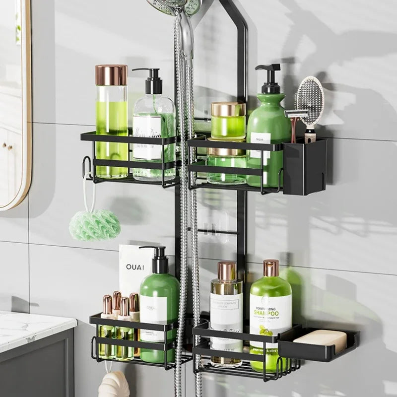 Bathroom rack Shower room hanger No punching faucet shower rod hanging basket Bathroom wall-mounted storage rack Oasis Select
