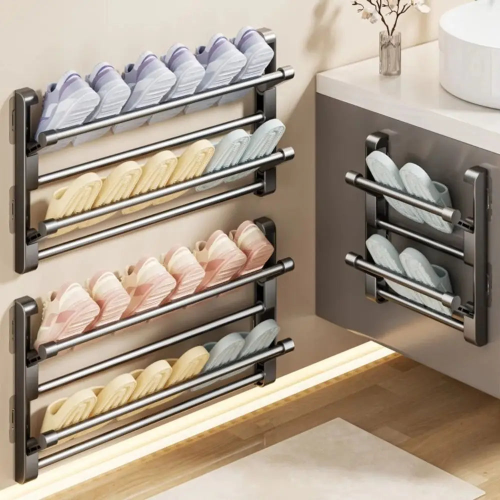 Foldable Wall-Mounted Shoe Rack | No-Drill Aluminum Organizer