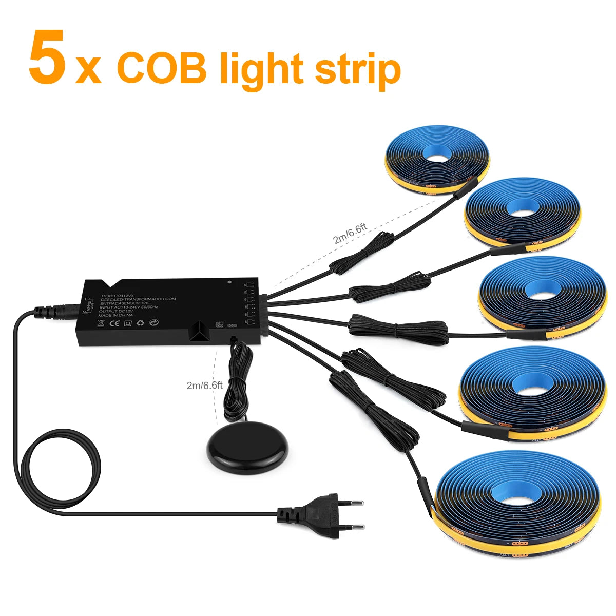 12V Acoustic Wall Panel Decor Lamp More Covert Dimmable Black PCB COB Light Strip With Touch Swtich,For TV Cabinet Backlight Oasis Select