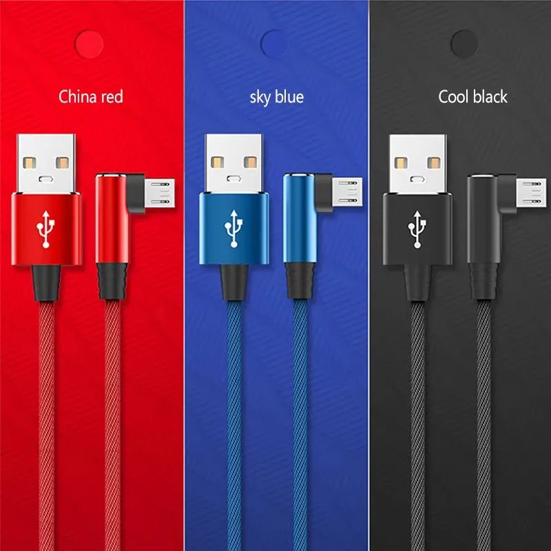 1/3pcs USB Micro Cable 3A 90 Degree Elbow Data Cable Charger Cord for Xiaomi Mobile Phone Accessories Fast Charging Usb Cable Oasis Select
