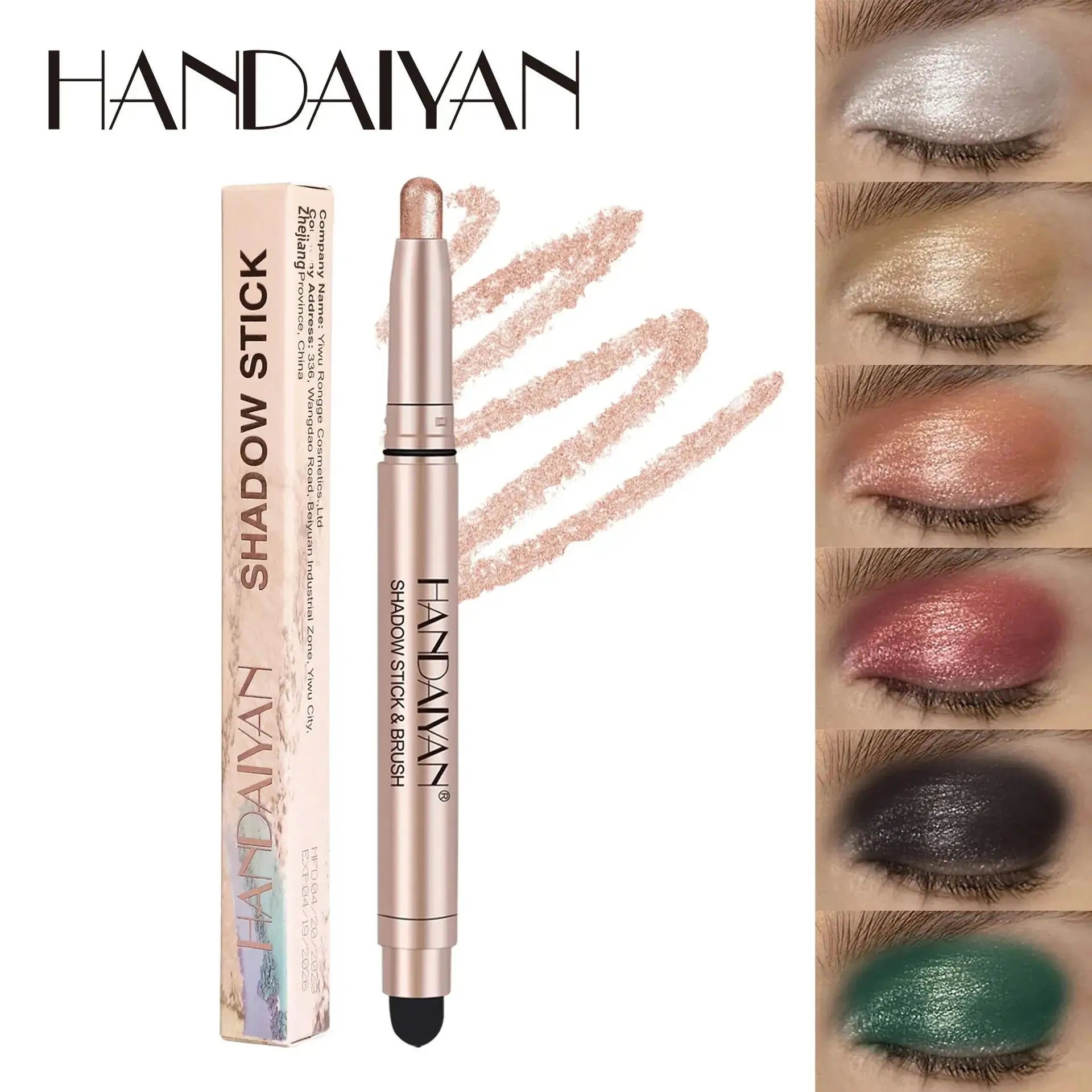 HANDAIYAN 12-Color Waterproof Shimmer Eyeshadow Stick + Brush
