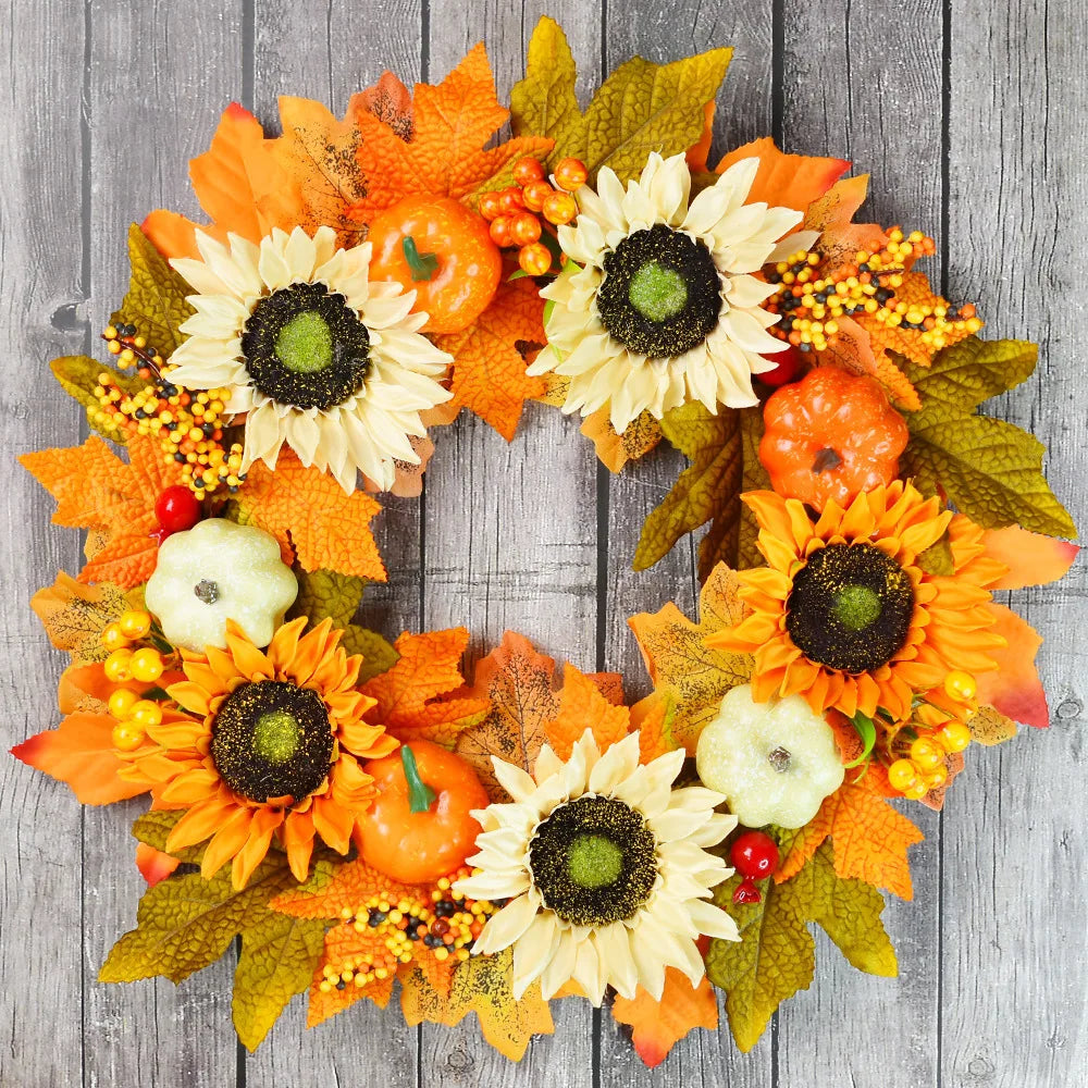 Autumn Door Wreath Christmas Halloween Decoration Pumpkin Berry Pine Cone Maple Artificial Cloth Rattan Material Home decoration Oasis Select