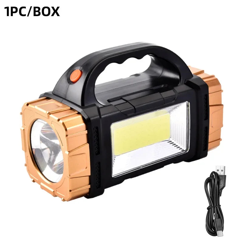 High Power Rechargeable LED Flashlight Multifunctional Portable Light with Side Light Waterproof Multiple Lighting Modes Oasis Select Gold