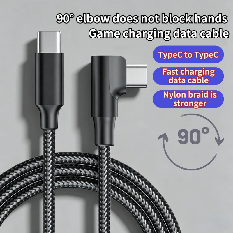 60W USB C To Type C PD 90-Degree Angle Gaming Fast Charging Cable Suitable For Type-C Interface Mobile Phone And Tablet Devices Oasis Select