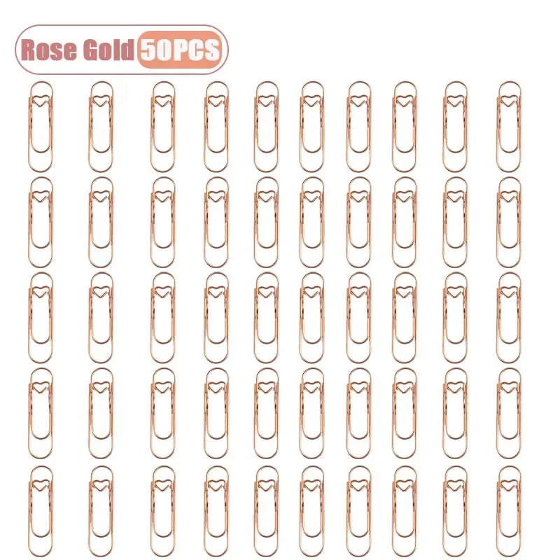 10-100PCS Heart Shaped Notebook Clips Creative Bookmark Page Holders Metal Pen Clips for Journal Planner Office Supplies Oasis Select Rose Gold-50PCS
