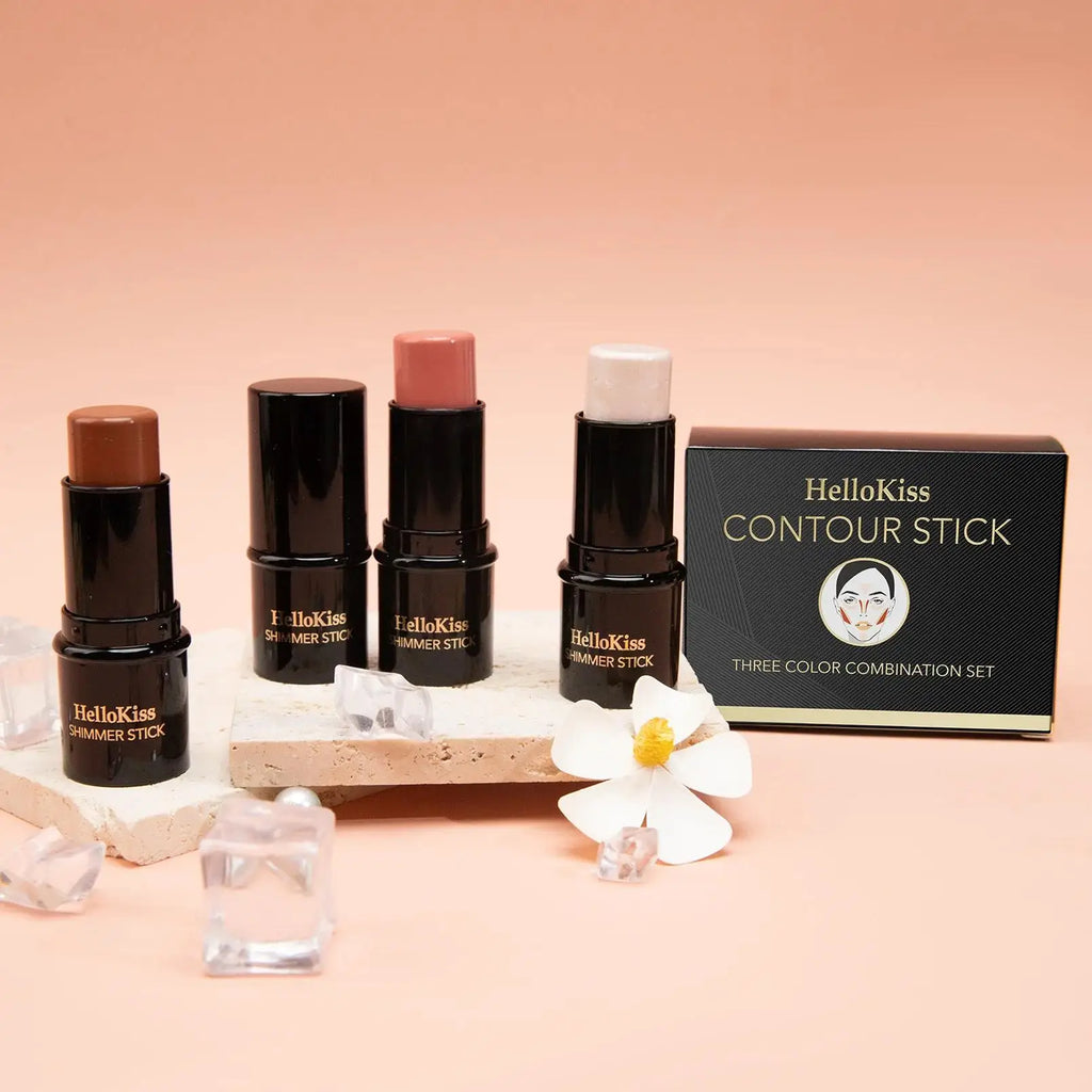 Hello Kiss 3-Piece Concealer Stick Set – Contour, Highlight & Blush