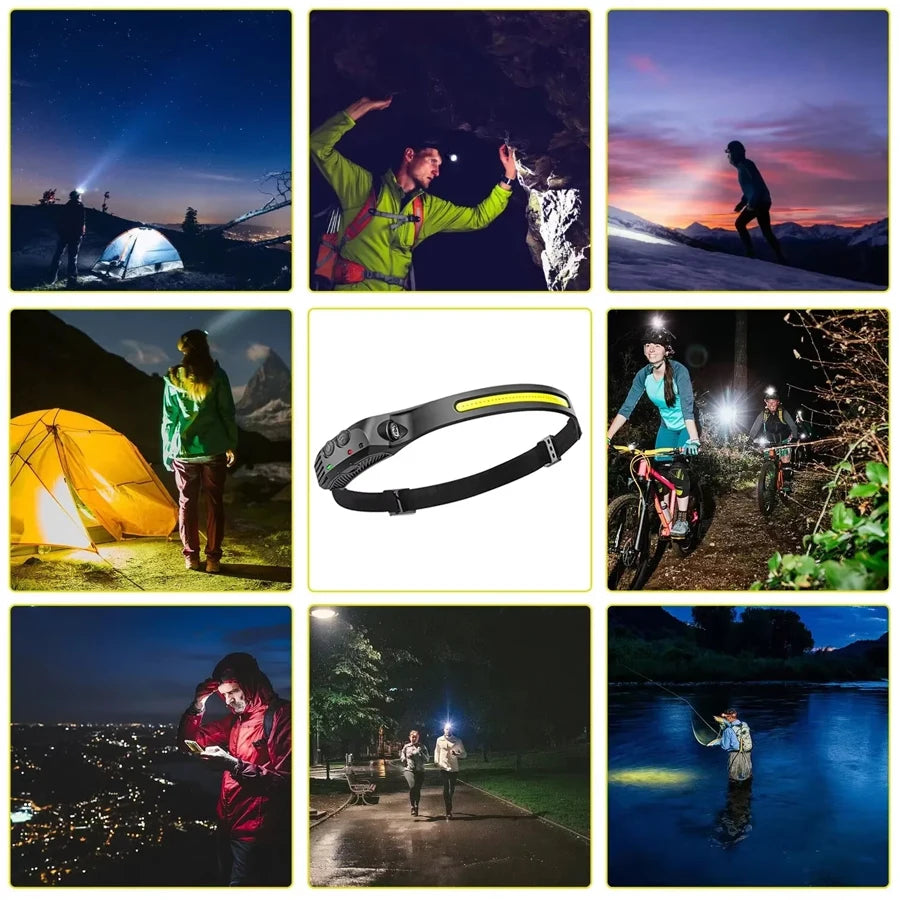 COB LED Headlamp Induction Head Lamp Built-in Battery USB Rechargeable Head Flashlight Outdoor Camping Fishing Sensor Headlight Oasis Select