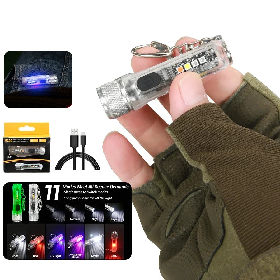 Mini Keychain Flashlight LED Rechargeable Torch Portable Magnetic USB Charging Flashlight High Power Camping Long Range Lantern Oasis Select