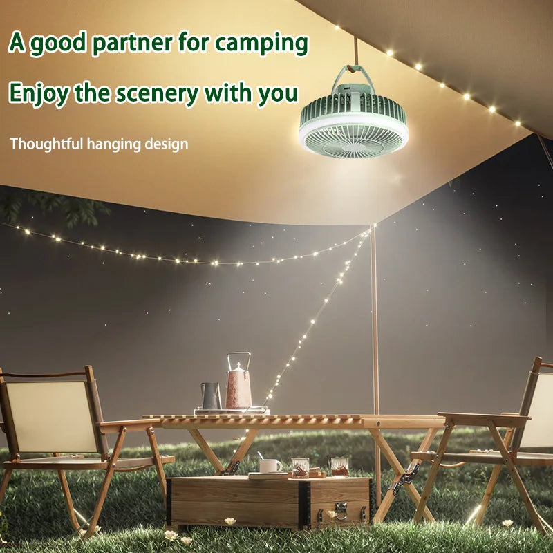 URGGU Rechargeable Camping Fan with LED Light | 3 Speeds