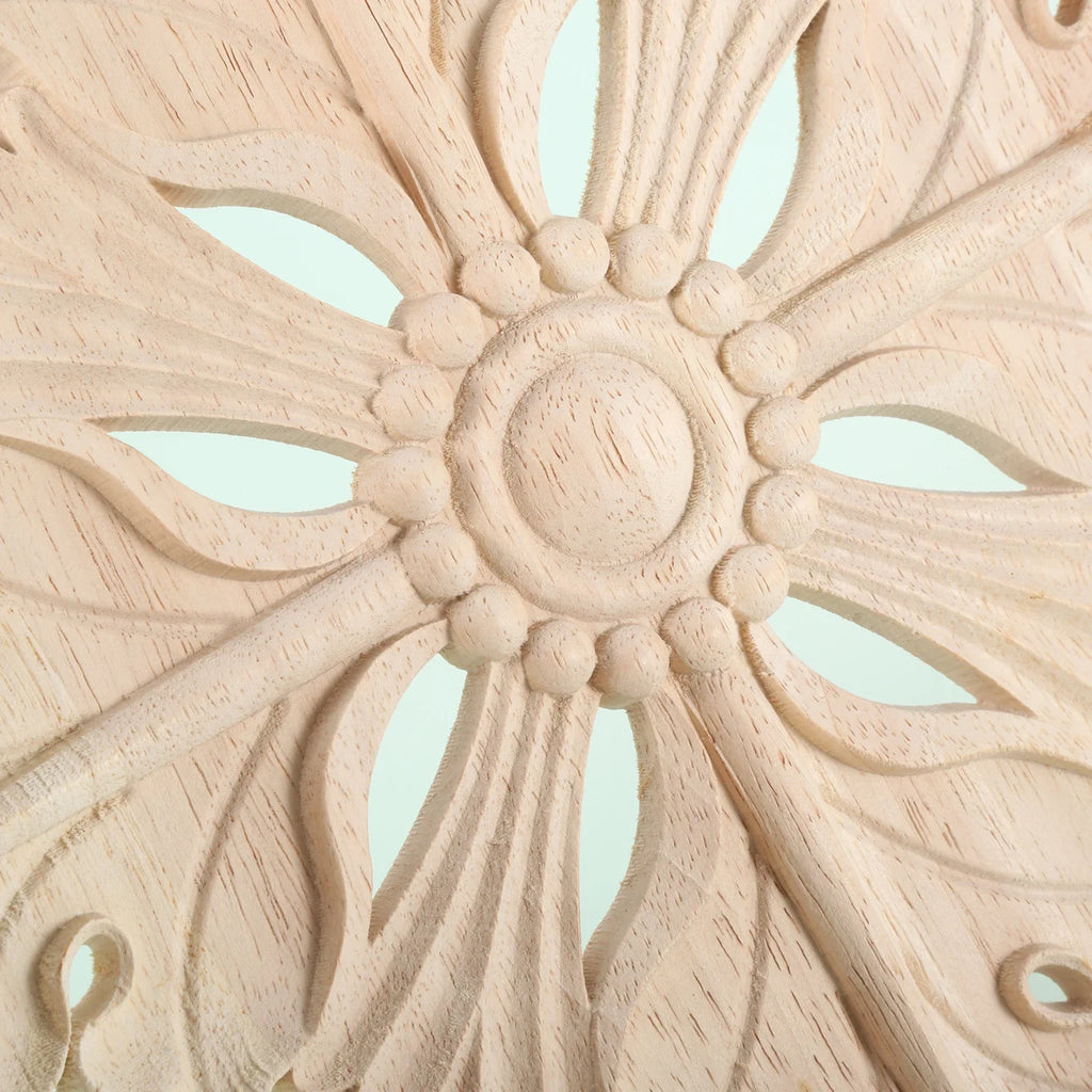 1 PC Retro Woodcarving Unpainted Solid Wood Round Applique Decorative Engraving Furniture Decoration for Wall Door Windows Oasis Select