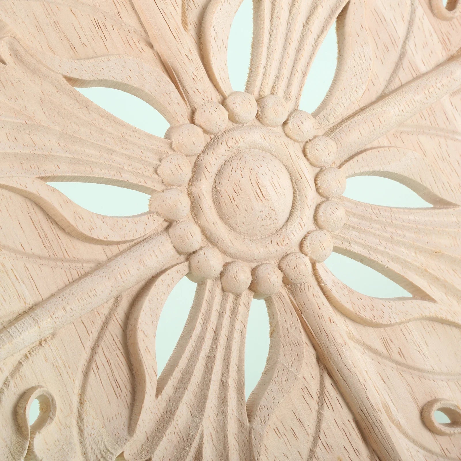 1 PC Retro Woodcarving Unpainted Solid Wood Round Applique Decorative Engraving Furniture Decoration for Wall Door Windows Oasis Select