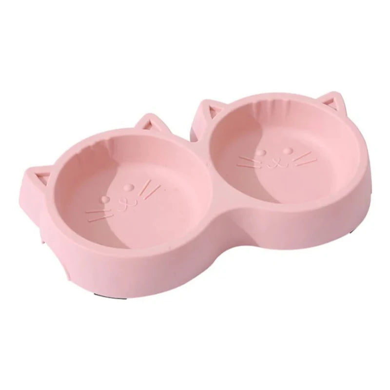 Cat Feeder Accessories Pet Supplies Pet Cat Double Bowl Material Cartoon Cat Face Shape Food Water Feeding Bowl Non-slip Puppy Oasis Select