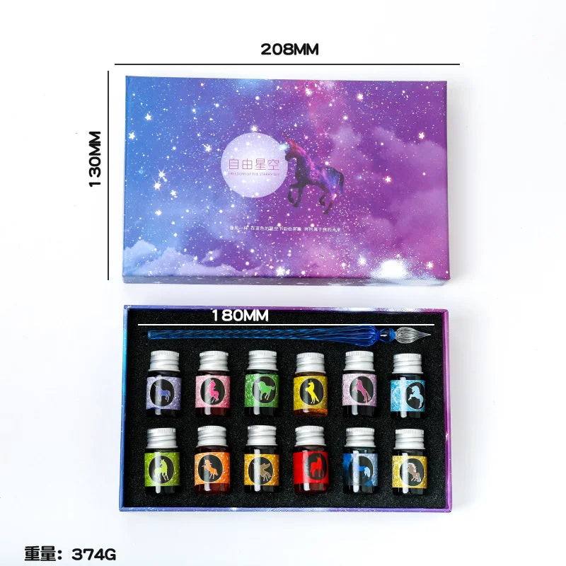 Free Starry Sky Pen Glass Pen Gradient Color Gift Set Dip Pen Business Gift Pen Student Crystal Pen Oasis Select 12