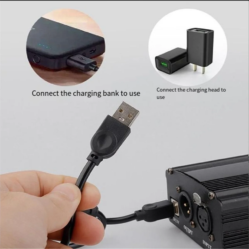 1-Channel 48V Phantom Power Supply with XLR 3 Pin Microphone Cable for Condenser Microphone Music Recording Equipment Oasis Select