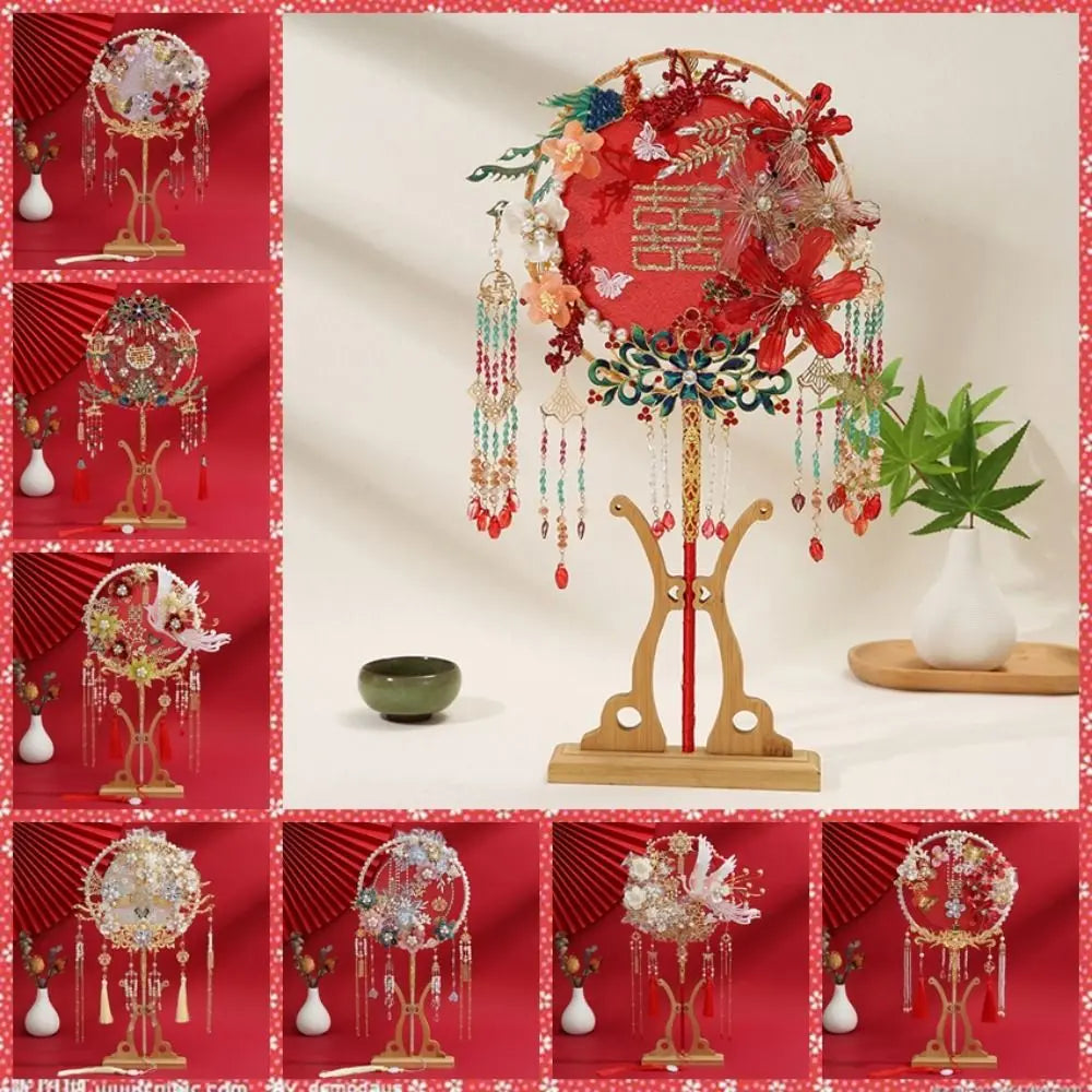 Handmade Chinese Bridal Fan – Silk Tassel & Flower Wedding Fan