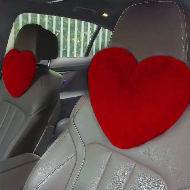 Car Headrests Neck Protectors Love Pillows Waist Pillows, Car Seats Backrests Universal Plush Headrests Imitation Rabbit Hair Oasis Select Red 1pc
