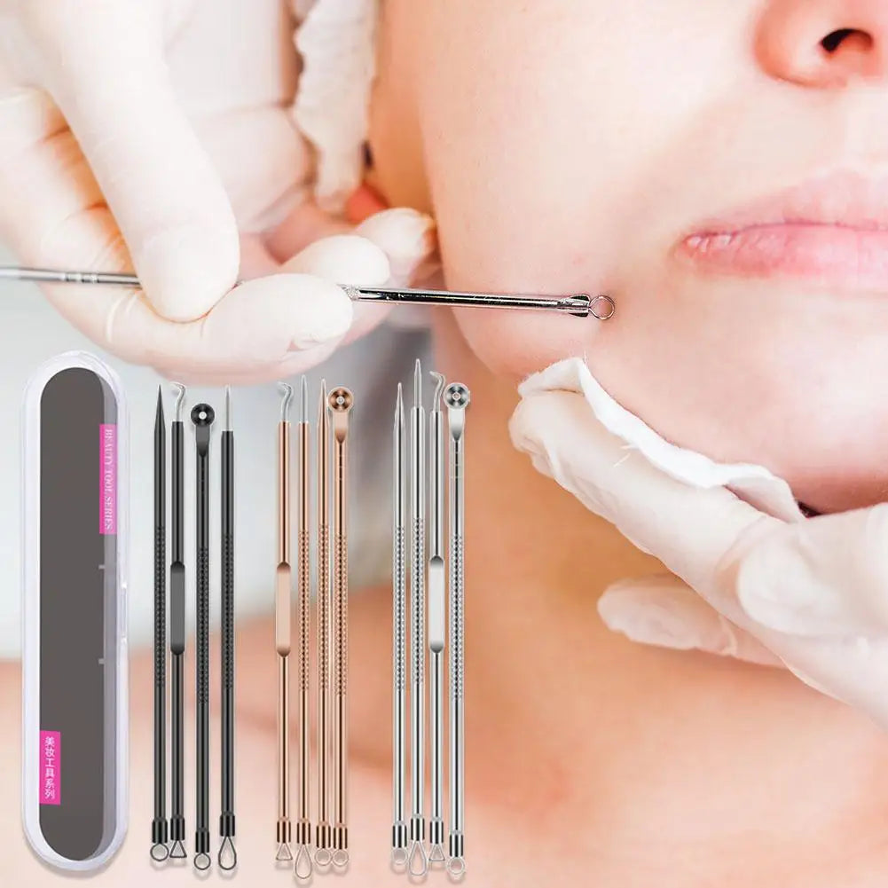 4PCS Blackhead Remover Tool Set Curved Tweezers Acne Needle Pimple Popper Stainless Steel Blackhead Cleaner For Nose Face Skin Oasis Select