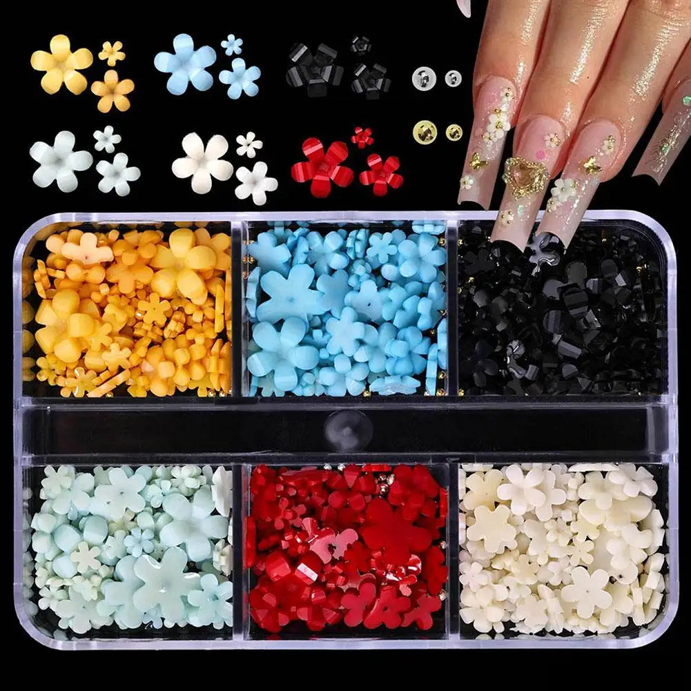 3D Acrylic Flower Nail Charms – DIY Floral Nail Art Decor Set Nail Art Charms Oasis Select D- 6 gird