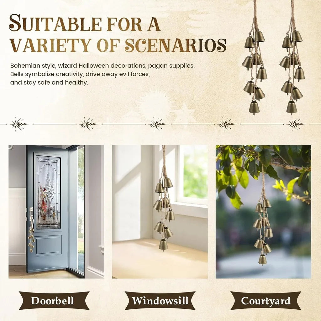 Bronze Door Chime Bohemian Metal Bells Chime Hanging Decoration Lightweight Jute Rope Decor For Indoor Wall Patio Office Space Oasis Select
