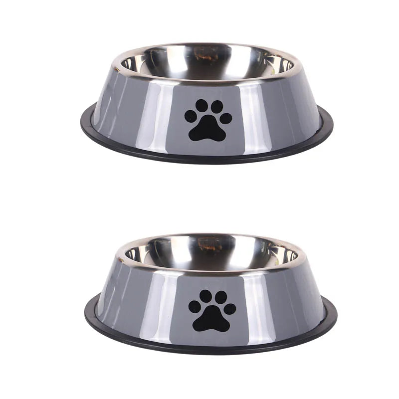 Stainless steel pet bowl cat bowl dog food bowl multiple specifications anti-fall food bowl large capacity feeding pet supplies Oasis Select grey-2pcs S