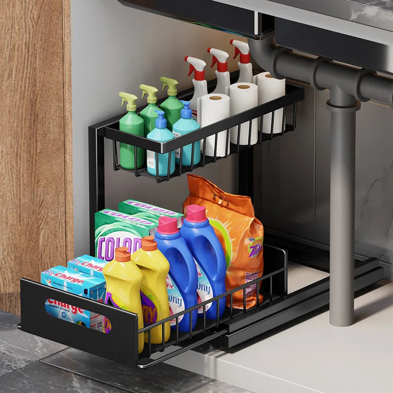 Kitchen lower sink rack pull-out seasoning storage layered pull basket bathroom drawer Oasis Select