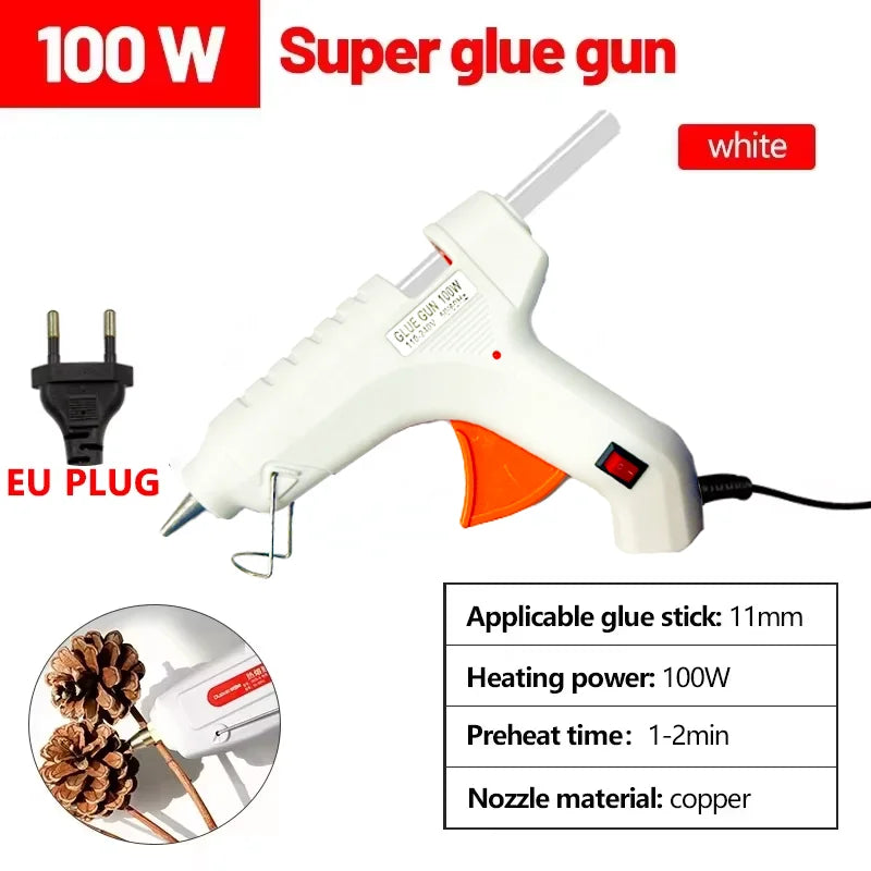100W Electric Hot Melt Glue Gun DIY Mini for Household Industrial Use 11mm Glue Stick US Plug Repair Tool Oasis Select 100w EU plug