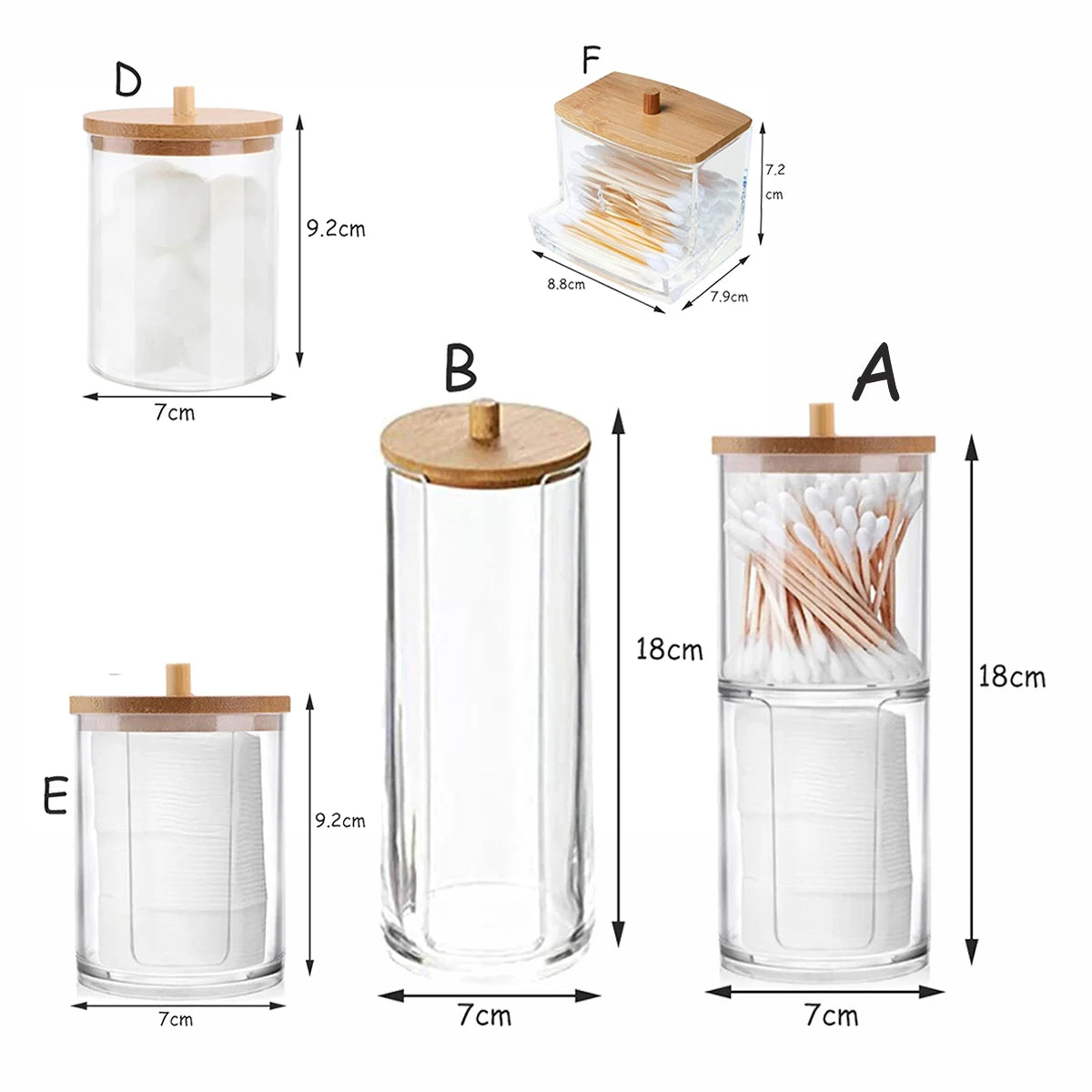 Acrylic Storage Box Bathroom Jar Makeup Organizer Cotton Round Pad Holder Cotton Swab Box Qtip Holder Dispenser with Bamboo Lid Oasis Select 5pcs