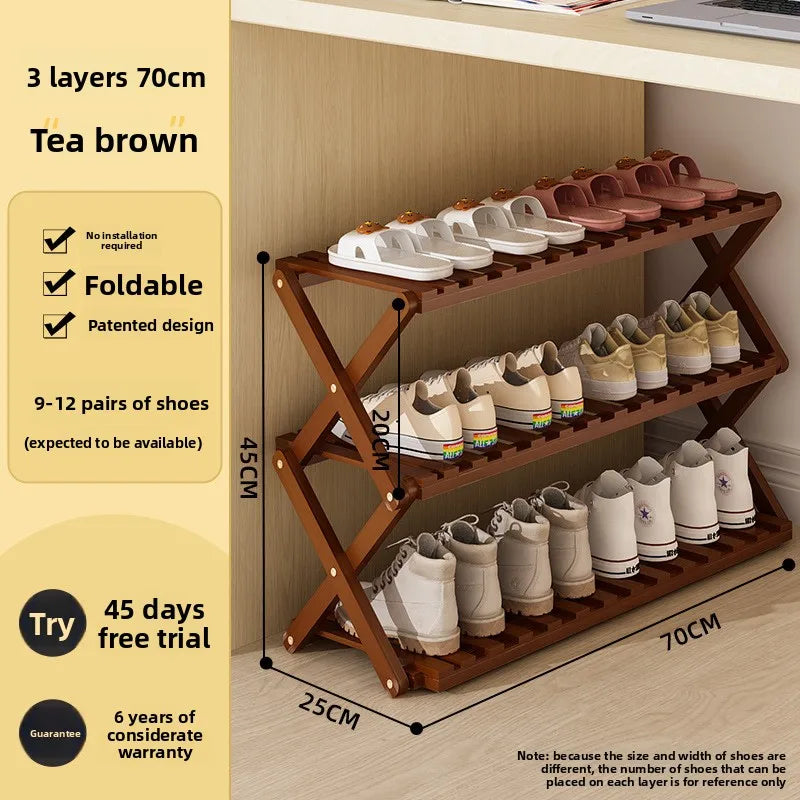 Simple shoe rack household door dormitory folding shoe rack free of installation shoe cabinet sturdy and durable Oasis Select 3C-70cm-brown