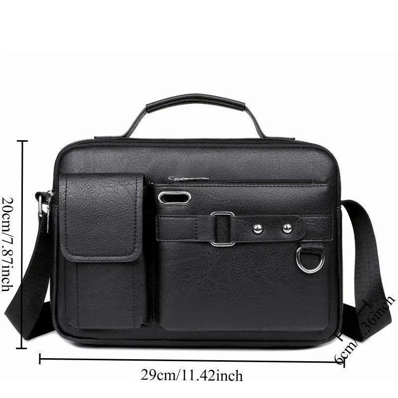 Men's Retro Messenger Bag with Waterproof Design Large Capacity Laptop Briefcase for Office Work Travel and School Oasis Select black