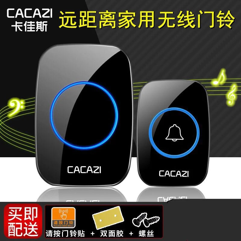 CACAZI A06 DC battery-operated Wireless Waterproof Doorbell 300M Remote 36 chimes Cordless Home Cordless Call Bell Oasis Select black1x1