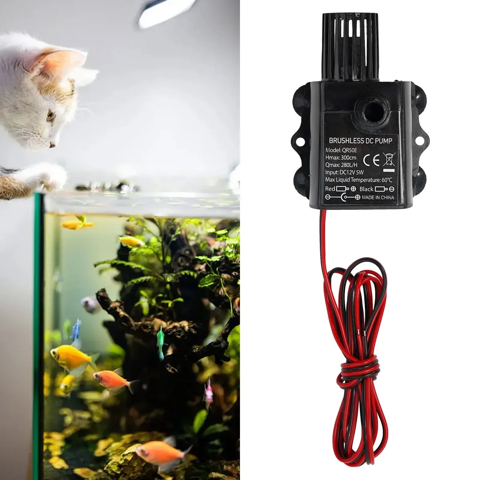 12V Brushless Submersible Water Pump 5W 280L/H with Epoxy Sealed Circuit Board for Aquarium Pond Fish Tank Circulation Oasis Select