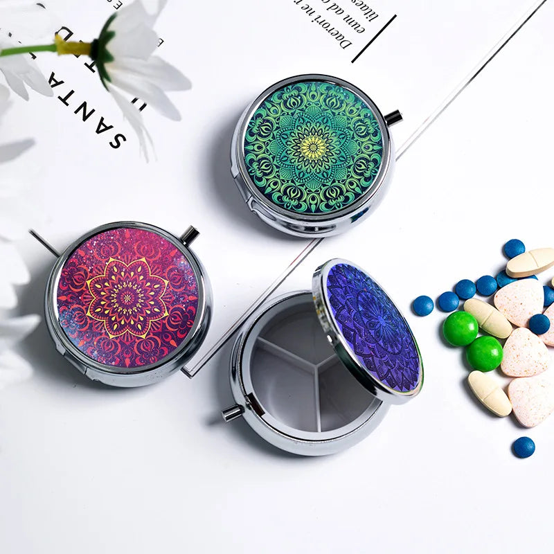 Circular Storage with 3 Compartments Single Compartment Metal Small Medicine Box Jewelry Box Foldable Portable Mini Medicine Box Oasis Select
