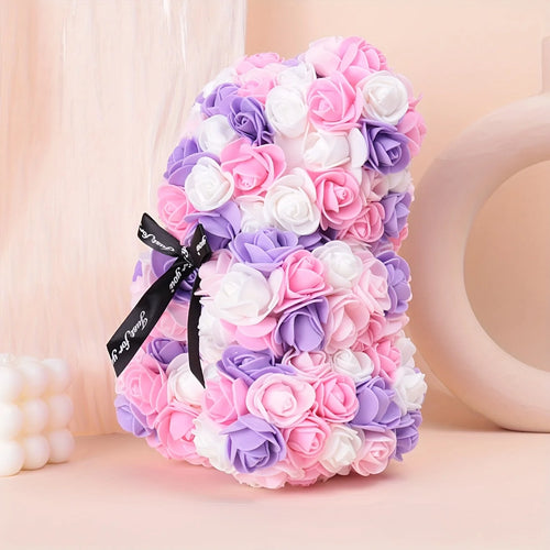 1 Multicoloured Rose Bear Realistic Foam Rose Flower Bear Christmas/Valentine's Day/Mother's Day/Anniversary/Wedding Gift Oasis Select