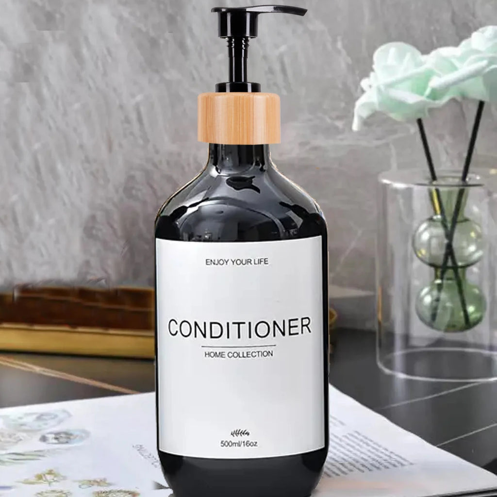 Bathroom Shampoo Dispenser Set 500ml Conditioner Body Wash Bottles Refillable Dispenser Farmhouse Decoration Storage Bottles Oasis Select Black-C