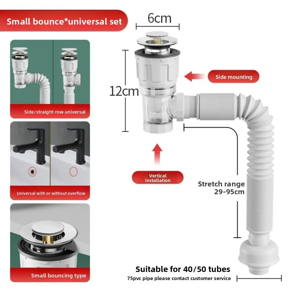 Retractable Flip Top Drain Pipe Stainless Steel Mesh Adjustable Length Kitchen Water Hose Strainer Flexible Oasis Select White-style2