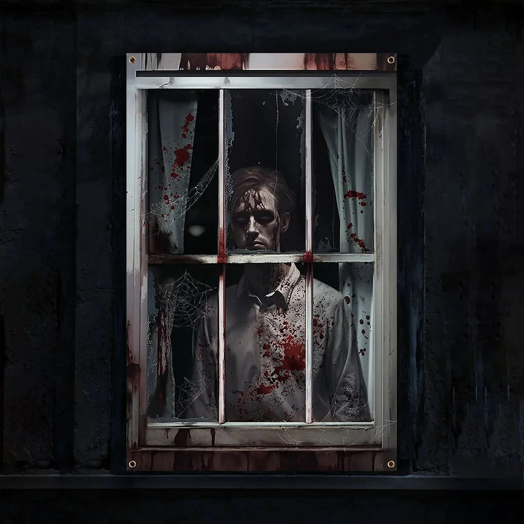 Halloween Window Silhouette Horror Poster – Blood Curtain Decor Halloween Window Decoration Oasis Select A One Size