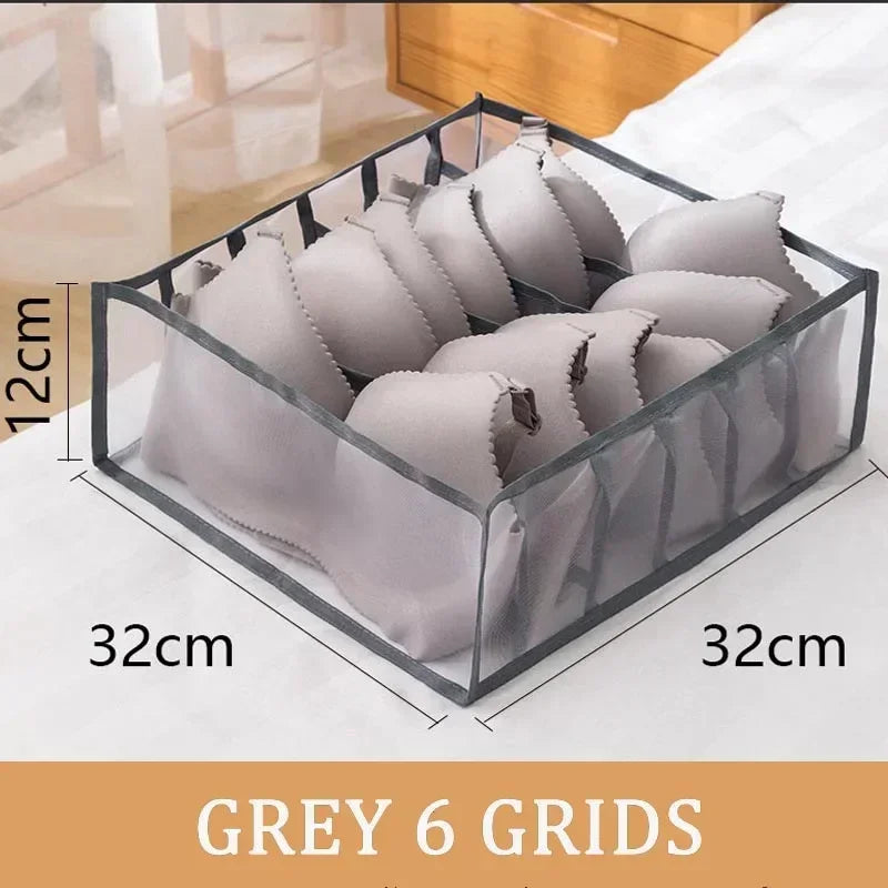 Folding Storage Pouch Laundry Organizer in The Closet Underwear Drawers Storage Bedroom Cabinet Socks Bra Storage PantsOrganizer Oasis Select grey 6 girds