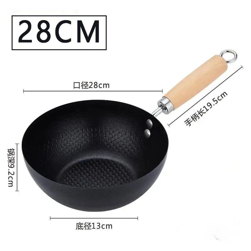 Cast Iron Wok Non-Stick Flat Bottom Fry Pan 26cm | CHANSUNRUN Cast Iron Wok Oasis Select 28cm