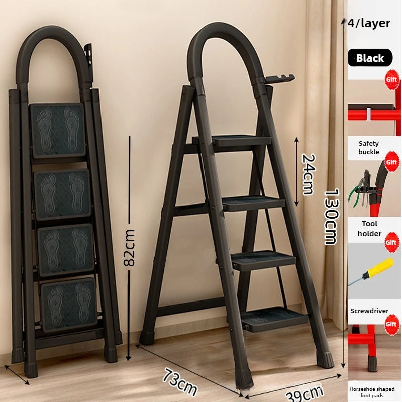 Ladder, zigzag ladder, folding ladder, three four five six step ladder, thickened carbon steel engineering ladder Oasis Select Blackfourstep