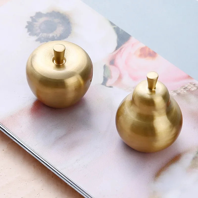 Pure Copper Furniture Handle Drawer Knob Apple Pair Shape Brass Cabinet Door Handles Wardrobe Cupboard Dresser Door Pulls Diy Oasis Select