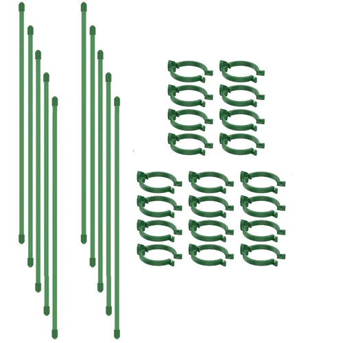 10-Pack Adjustable Plant Support Stakes with Rings & Clips Plant Support Stakes Oasis Select Green-30cm
